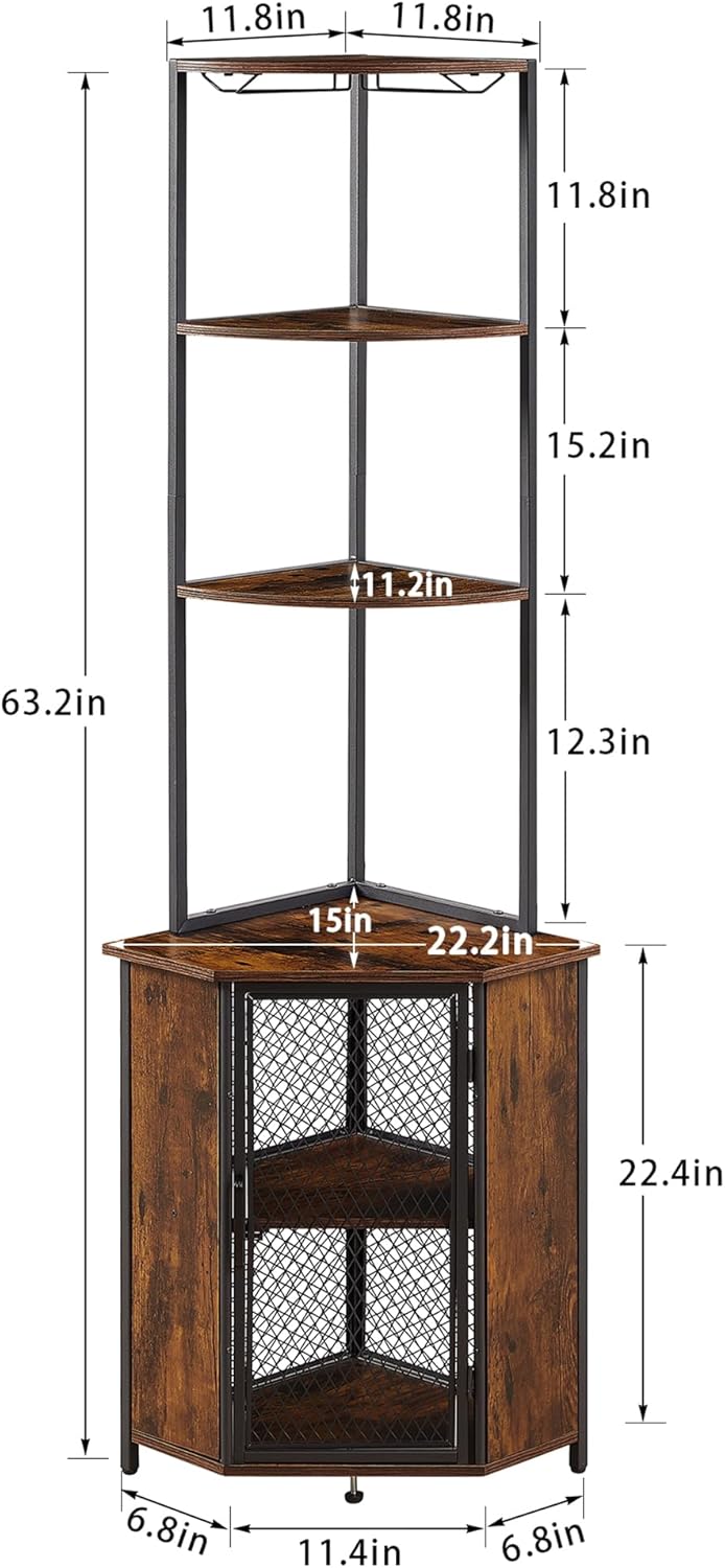 VECELO Corner Cabinet, Tall Storage Shelf, Bookshelf Display Shelves Rack for Living Room, Kitchen, Balcony, Small Space