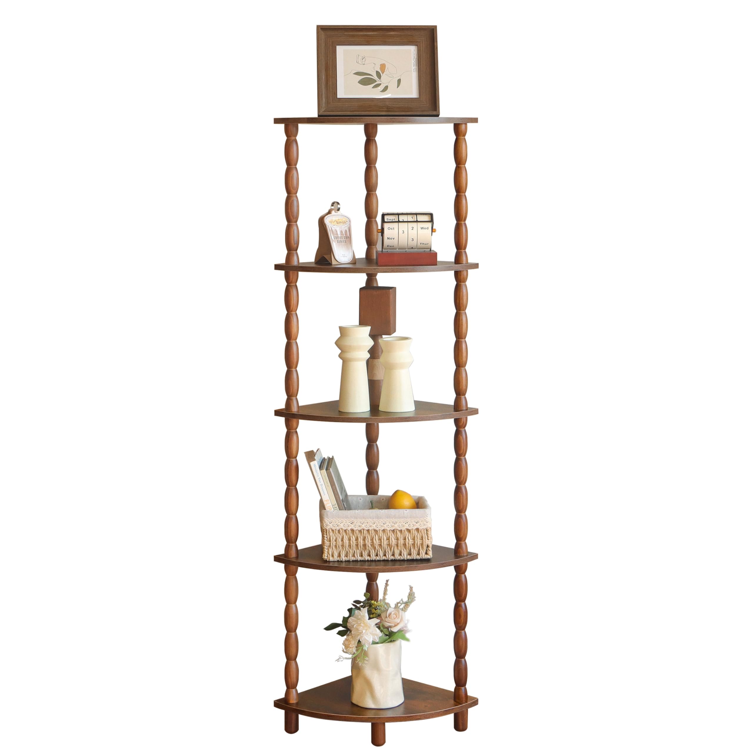 MaxSmeo Corner Shelf, 5-Tier Corner Bookshelf, Stylish Corner Storage Display Shelves for Bedroom, Bathroom, Kitchen, Living Room (Charcoal Gray)