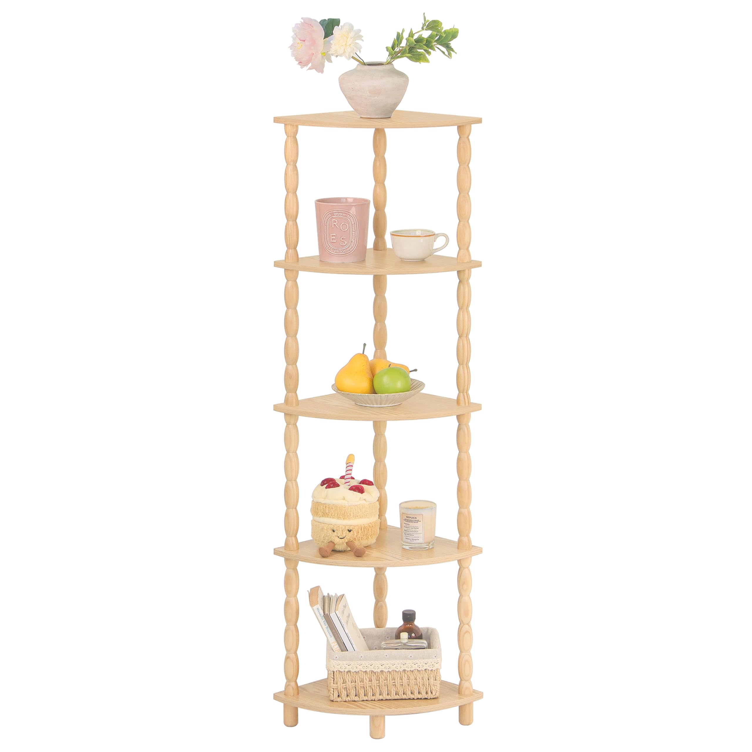 MaxSmeo Corner Shelf, 5-Tier Corner Bookshelf, Stylish Corner Storage Display Shelves for Bedroom, Bathroom, Kitchen, Living Room (Charcoal Gray)