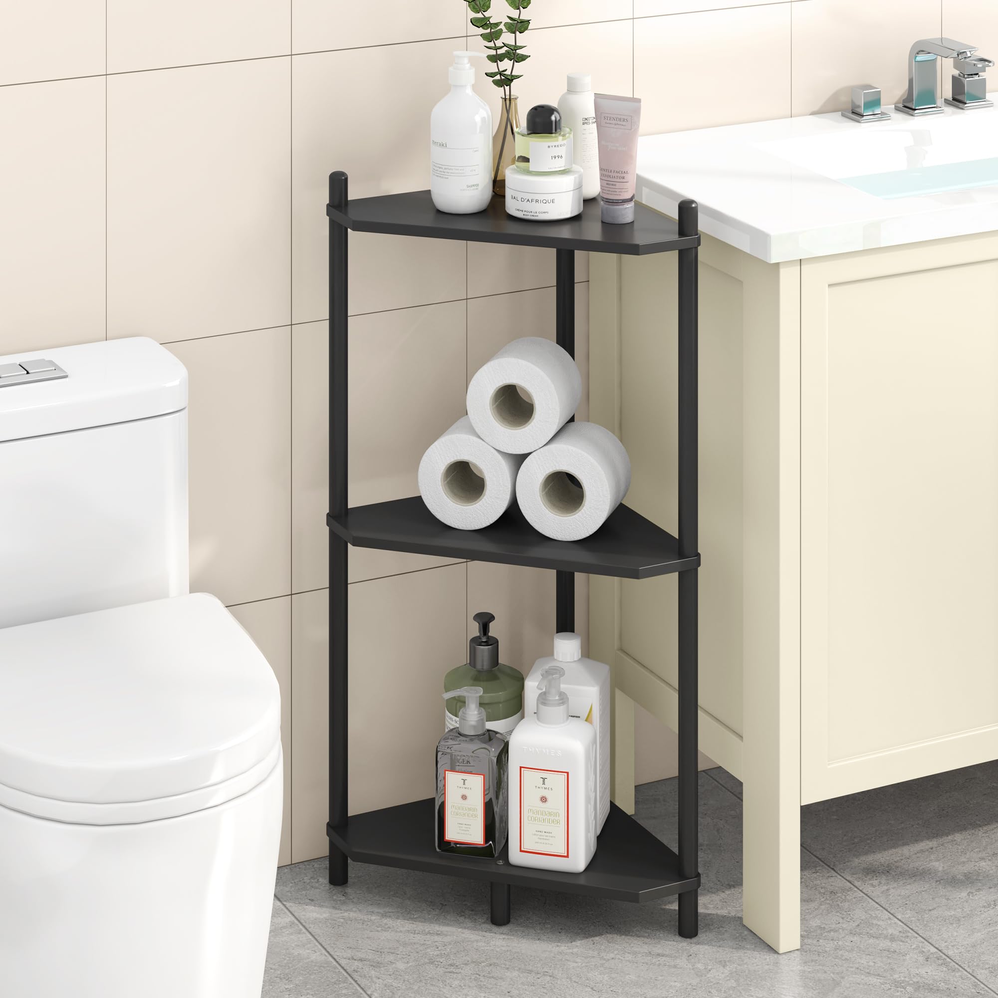 Wisuce Corner Shelf Stand - 5 Tier Natural Bamboo Small Corner Bookshelf for Office Kitchen Bedroom Plant Stand Living Room Decor Small Space