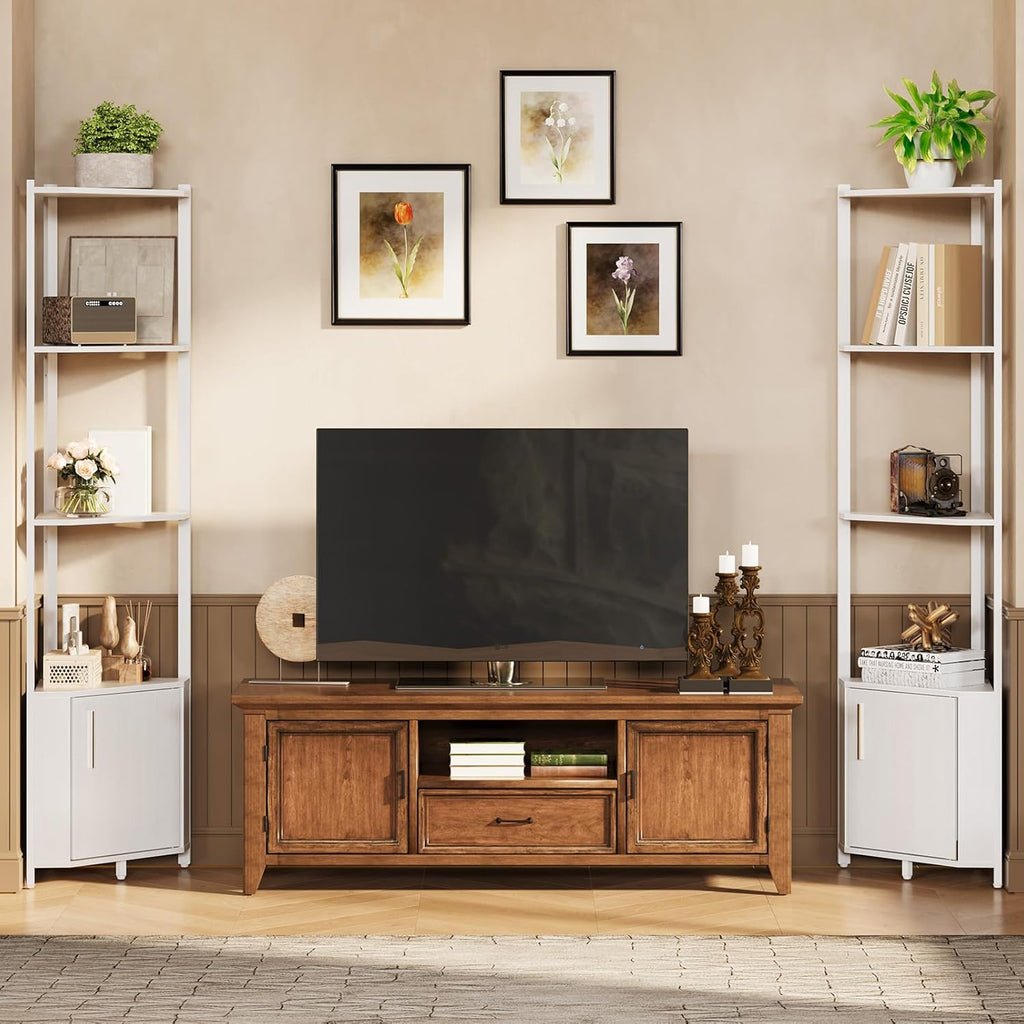 5-Tier Corner Shelf Stand, 58”Tall Metal Frame Narrow Bookshelf with Storage Rack, Easy Assembly Display Shelf for Wall Corner, Bedroom, Living Room, White