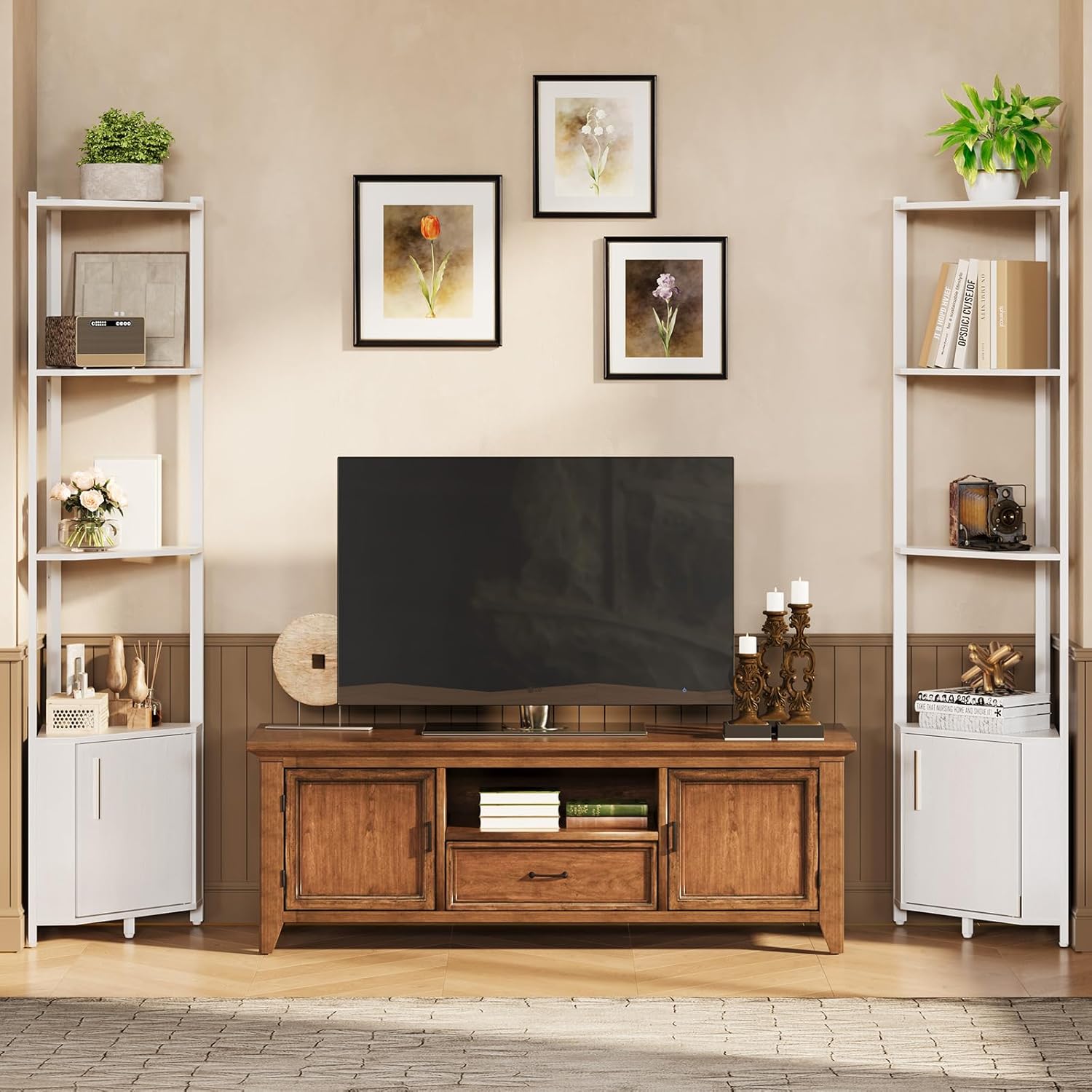 5-Tier Corner Shelf Stand, 58”Tall Metal Frame Narrow Bookshelf with Storage Rack, Easy Assembly Display Shelf for Wall Corner, Bedroom, Living Room, White