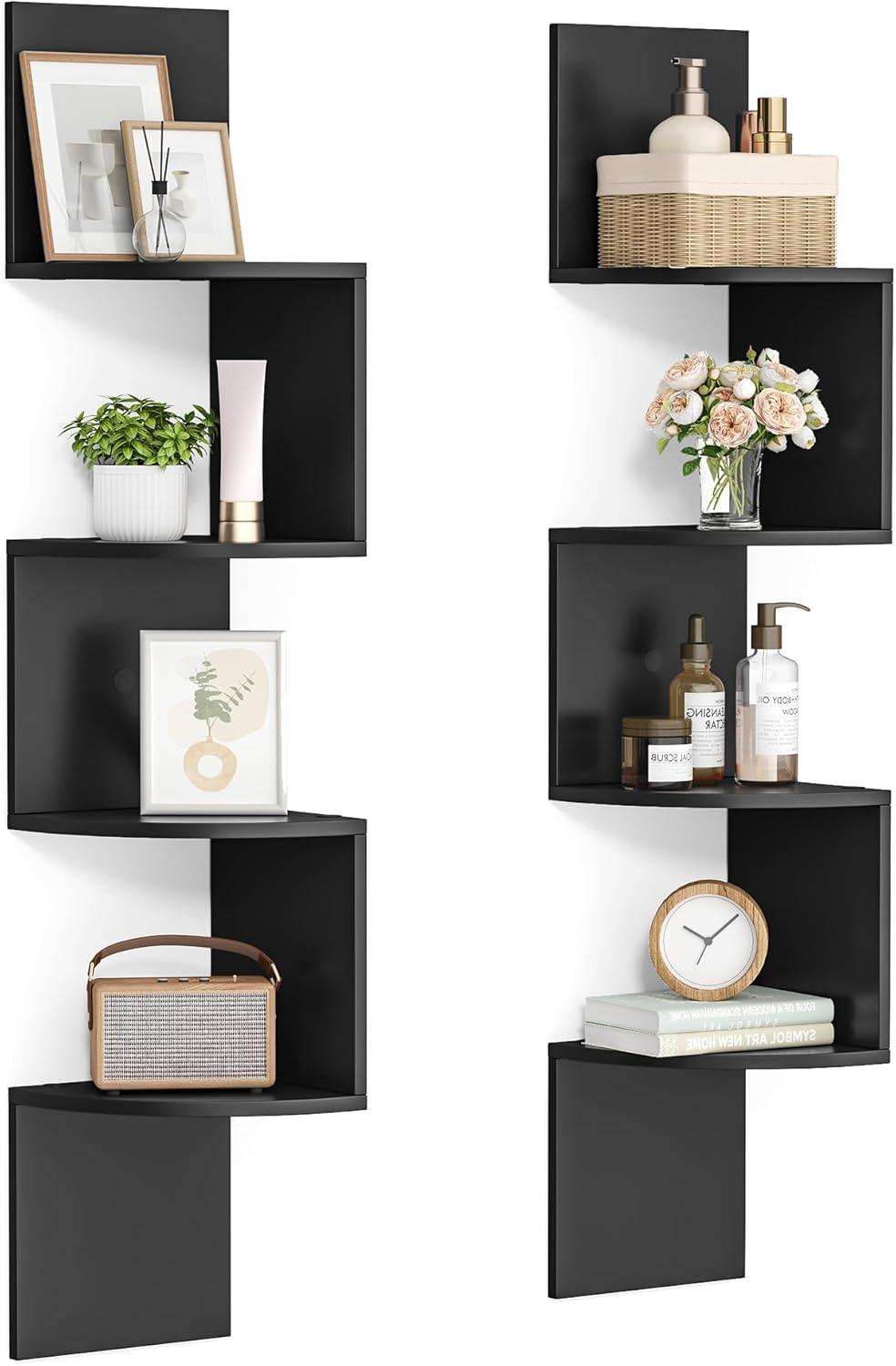 VASAGLE Corner Shelf with Storage, 5-Tier Corner Storage Cabinet, for Living Room, Bedroom, Kitchen, Bathroom, Ebony Black and Ink Black ULBC580B01