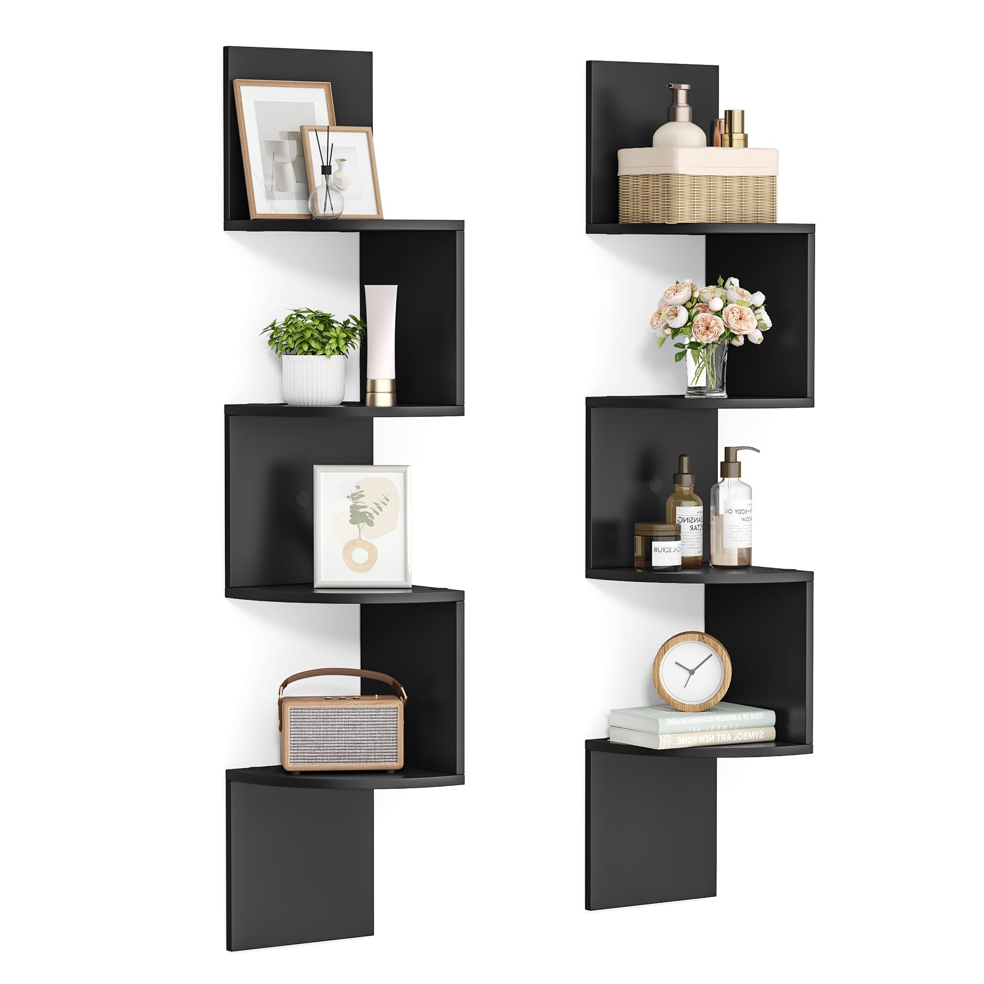 VASAGLE Corner Shelf with Storage, 5-Tier Corner Storage Cabinet, for Living Room, Bedroom, Kitchen, Bathroom, Ebony Black and Ink Black ULBC580B01