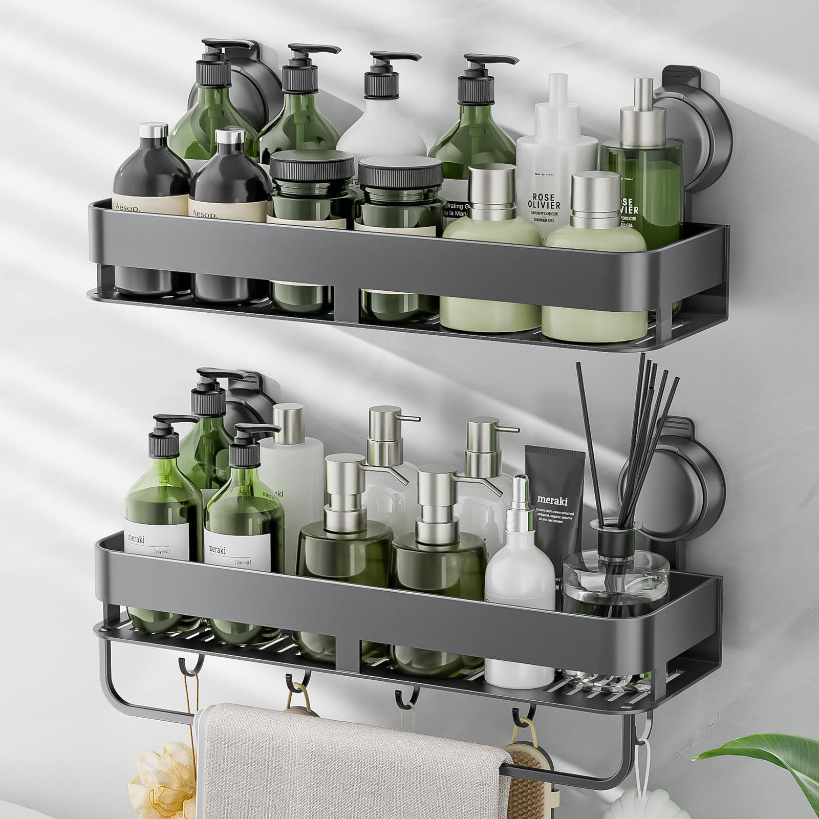 Shower Caddy Corner,Suction Cup Shower Caddy with Hooks,No Drilling Rustproof Aluminum Bathroom Organizers and Storage,Shelves for Bathroom Accessories Decor (3)