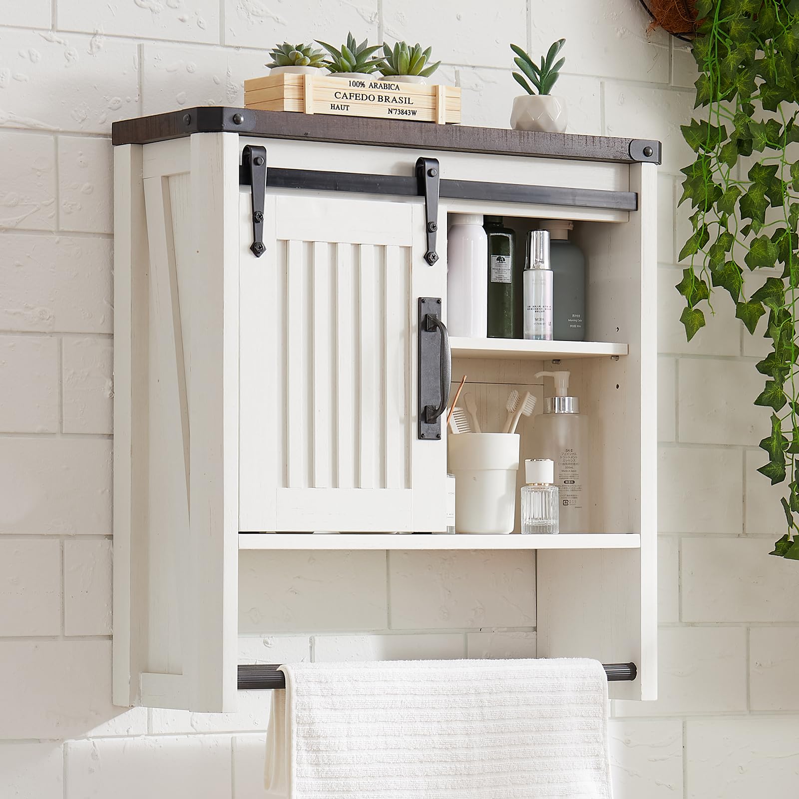 Minifeel Tall Farmhouse Corner Cabinet with 4 Doors and Adjustable Shelves, Farmhouse Storage Cabinet with Barn Door Design, Home Space Saver for Living Room, Kitchen, Laundry Room (Antique White)