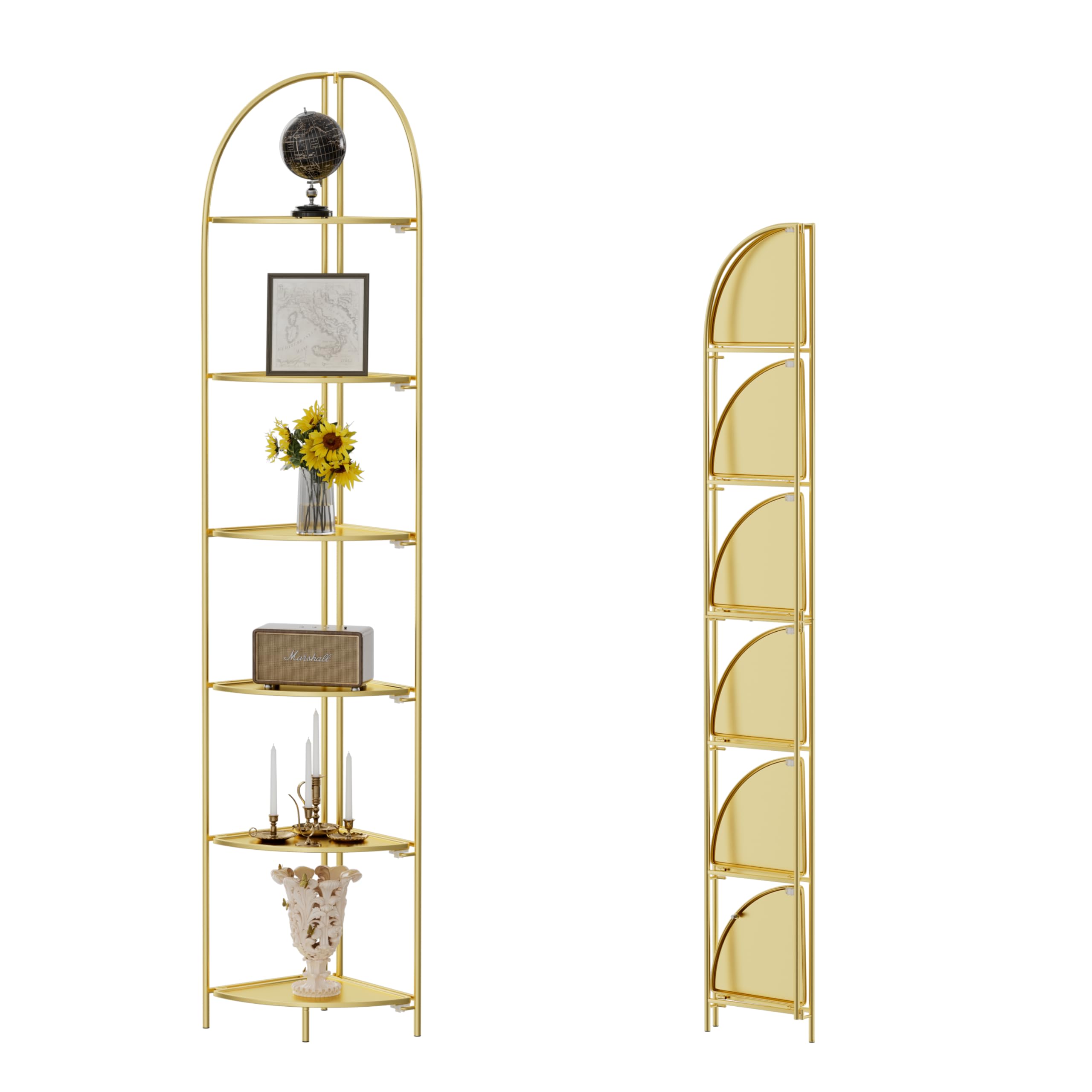 Crofy Foldable 3 Tier Corner Shelf, Metal Corner Plant Stand with White Frame and Transparent Shelves, Corner Display Rack Multipurpose Shelving Unit for Living Room, Bedroom, Bathroom