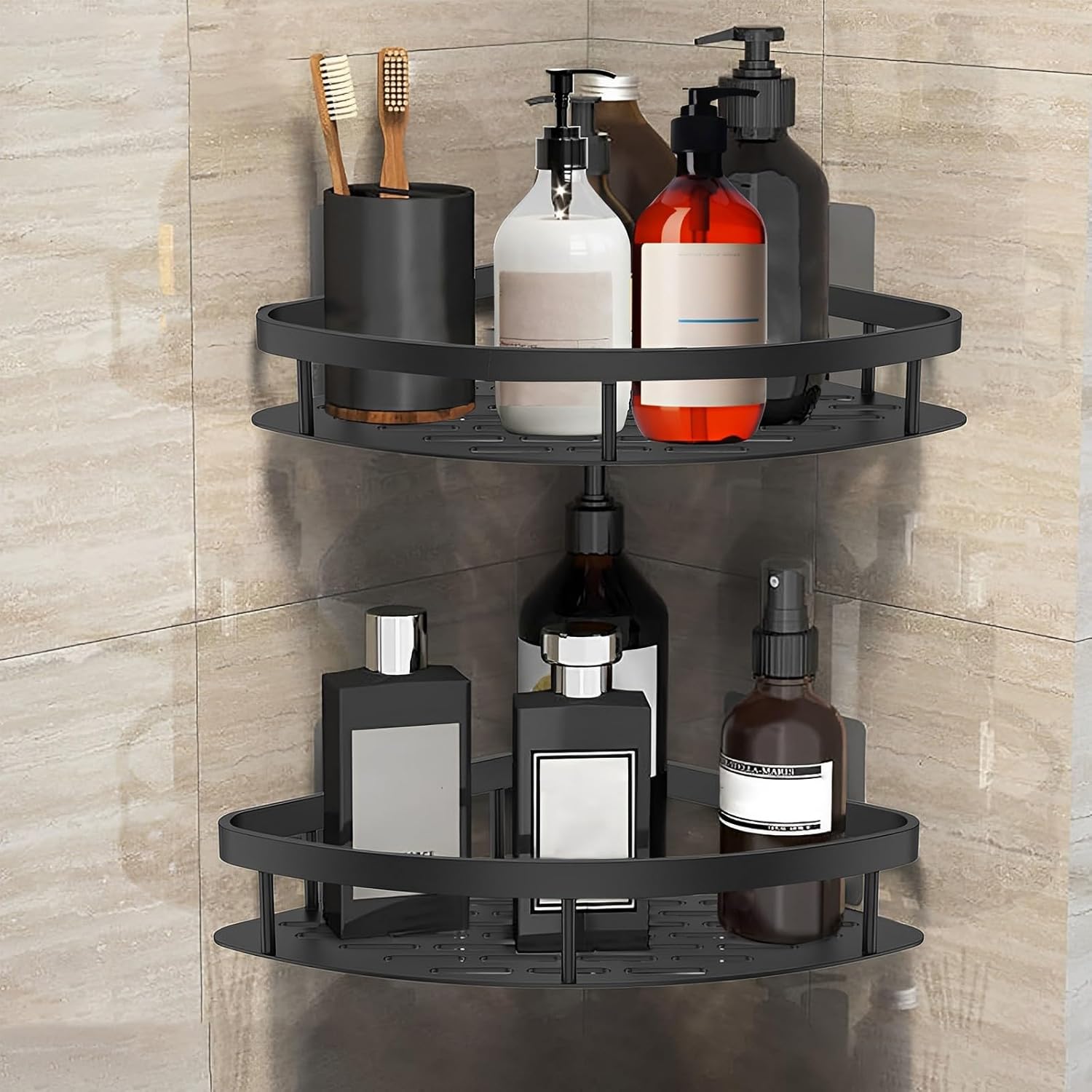 6 Pack Adhesive Corner Shower Caddy 40LB Corner Shelf Set Rustproof Aluminum No Drilling Wall Mounted Shampoo Holder Organizer Storage Rack Bathroom Shower Shelves for Inside Shower