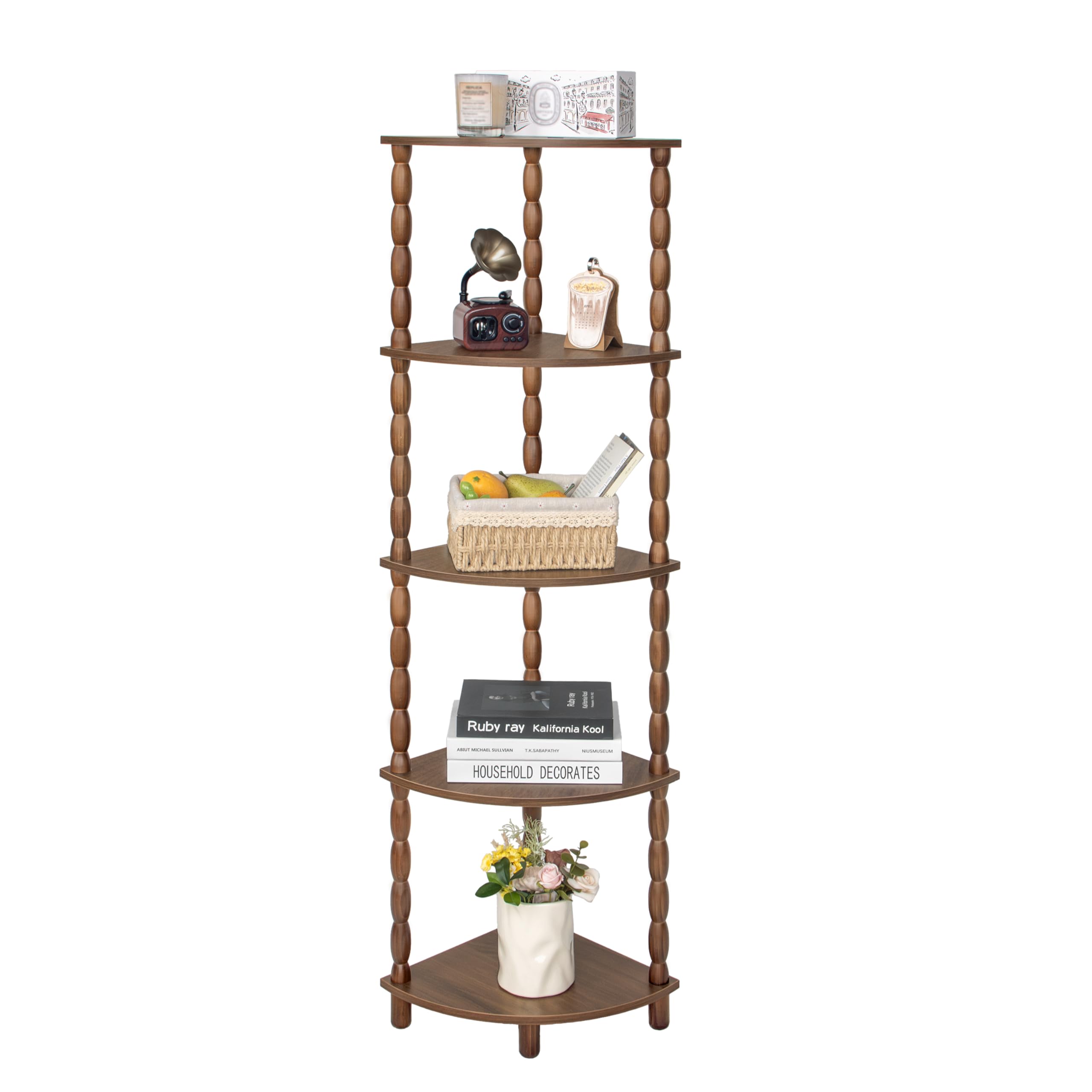 MaxSmeo Corner Shelf, 5-Tier Corner Bookshelf, Stylish Corner Storage Display Shelves for Bedroom, Bathroom, Kitchen, Living Room (Charcoal Gray)