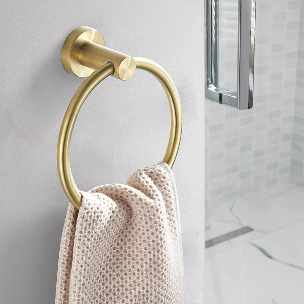 Gold Bathroom Hardware Set, Brushed Gold Toilet Paper Holder Towel Ring Robe Hooks Wall Mount Hand Towel Holder Bath Accessories Stainless Steel, 3 Pieces