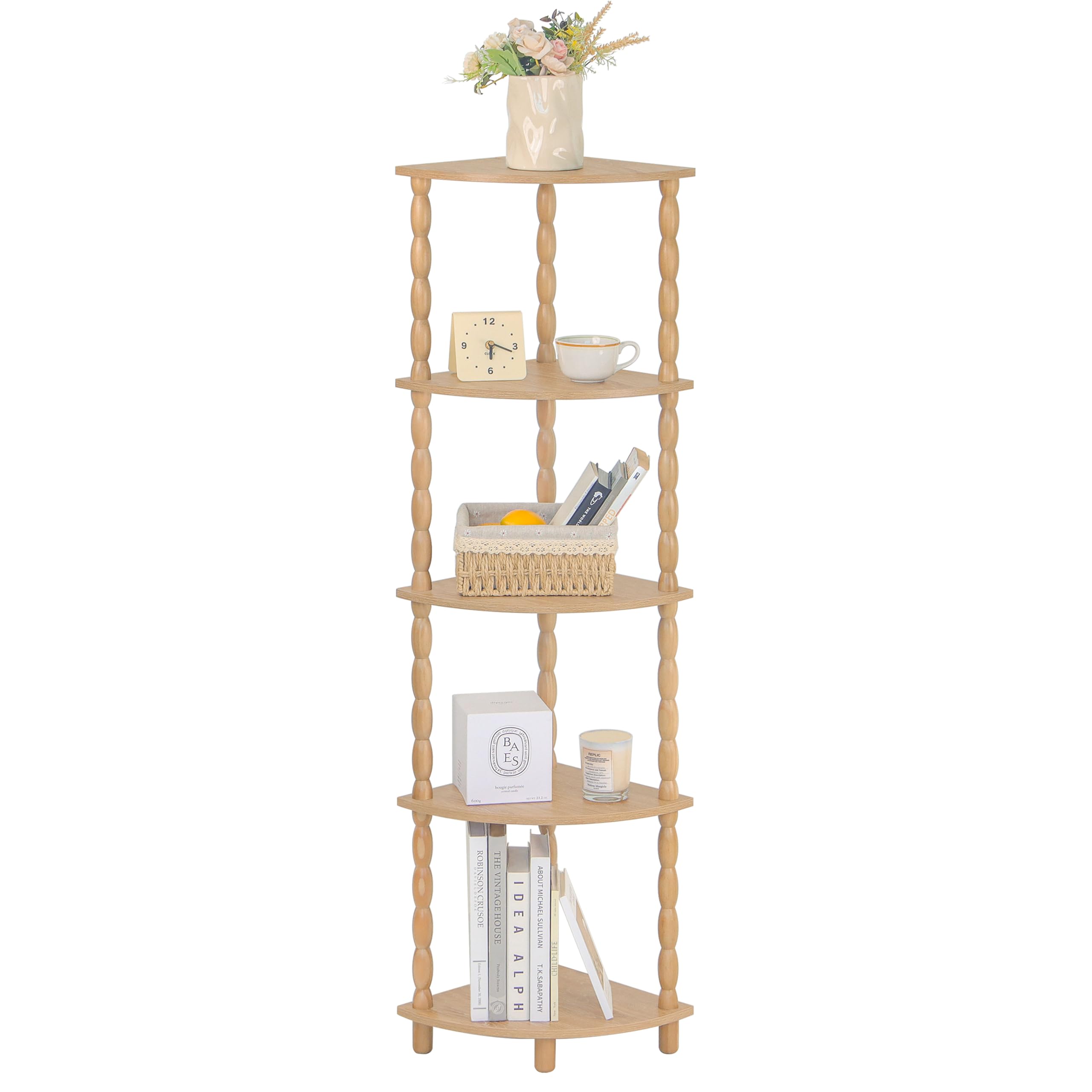 MaxSmeo Corner Shelf, 5-Tier Corner Bookshelf, Stylish Corner Storage Display Shelves for Bedroom, Bathroom, Kitchen, Living Room (Charcoal Gray)