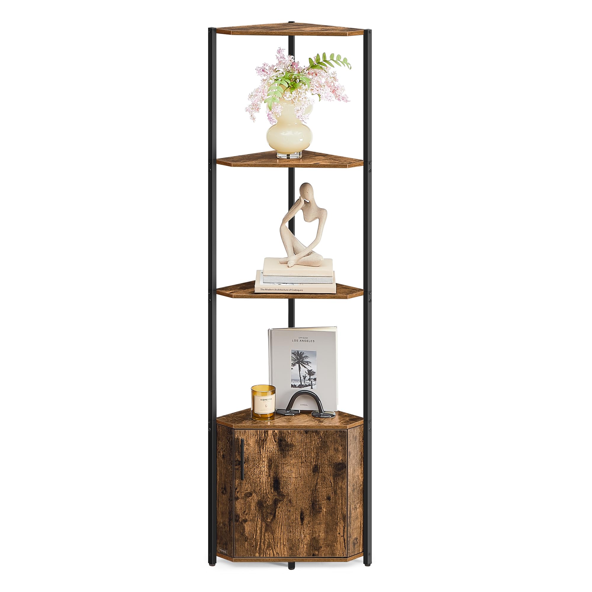 VASAGLE Corner Shelf with Storage, 5-Tier Corner Storage Cabinet, for Living Room, Bedroom, Kitchen, Bathroom, Ebony Black and Ink Black ULBC580B01