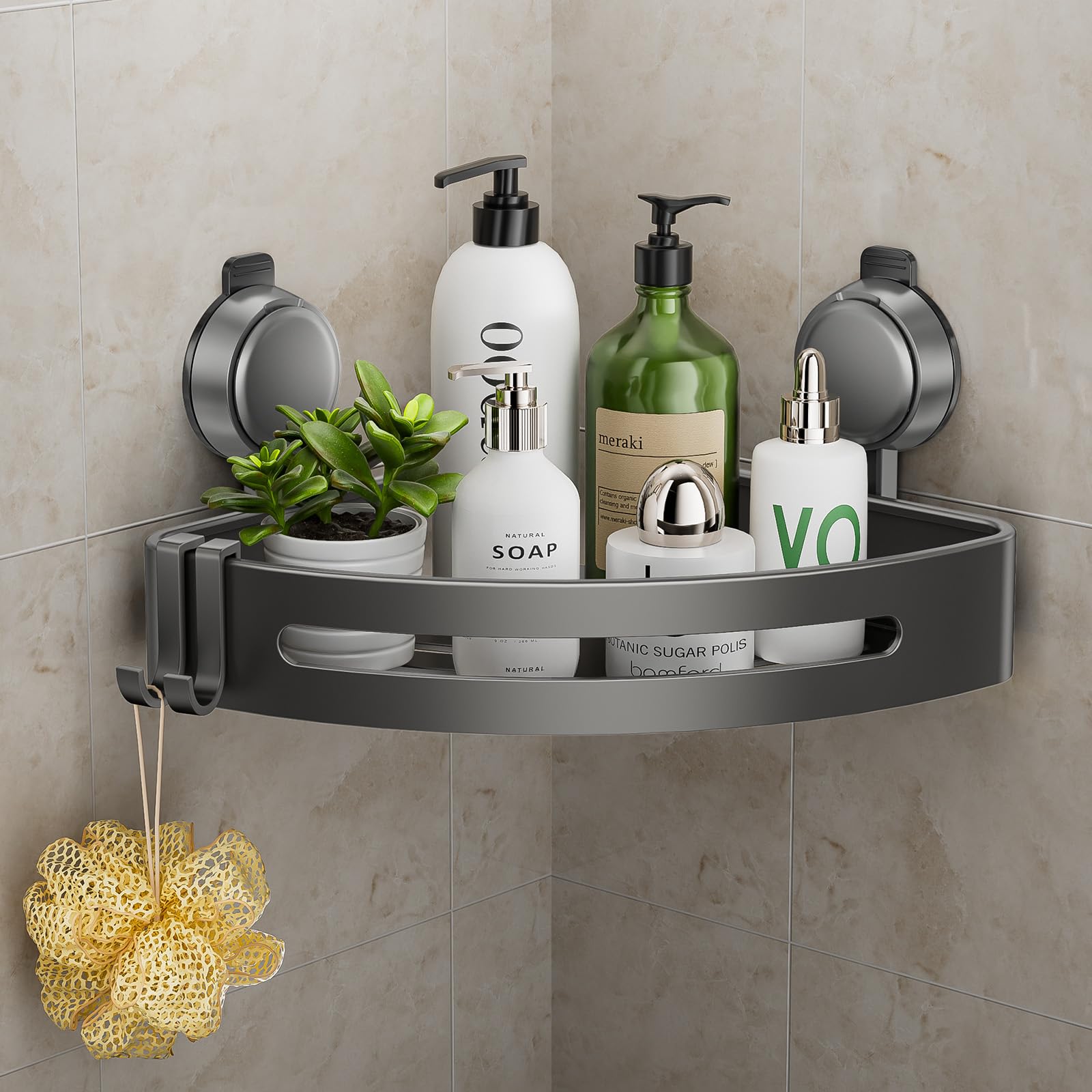 Shower Caddy Corner,Suction Cup Shower Caddy with Hooks,No Drilling Rustproof Aluminum Bathroom Organizers and Storage,Shelves for Bathroom Accessories Decor (3)