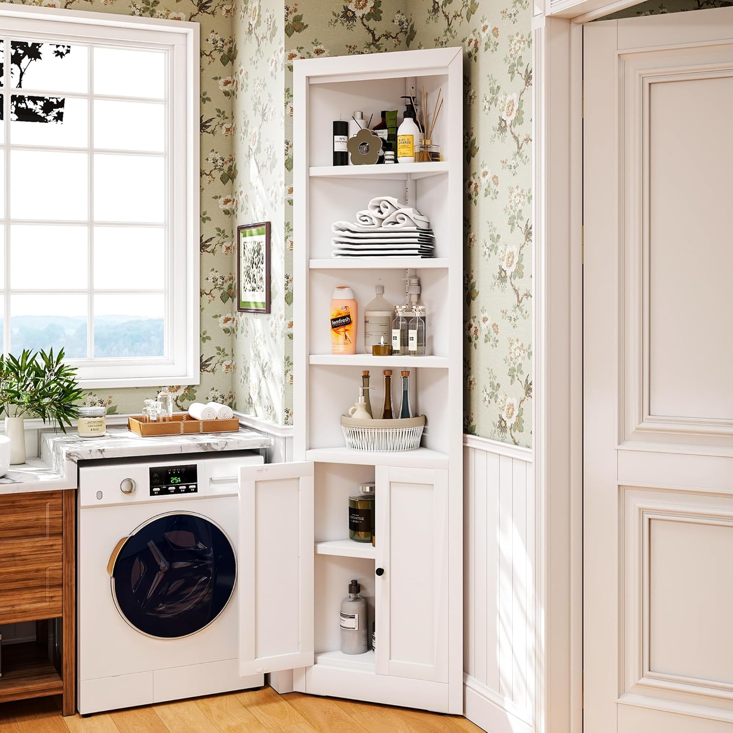 Tall Corner Cabinet,71" Waterproof Metal Corner Cabinet for Bathroom, Corner Storage Cabinet with 4 Adjustable Shelves & Quiet Close Door,Home Space Saver for Kitchen,Living Room,Pantry