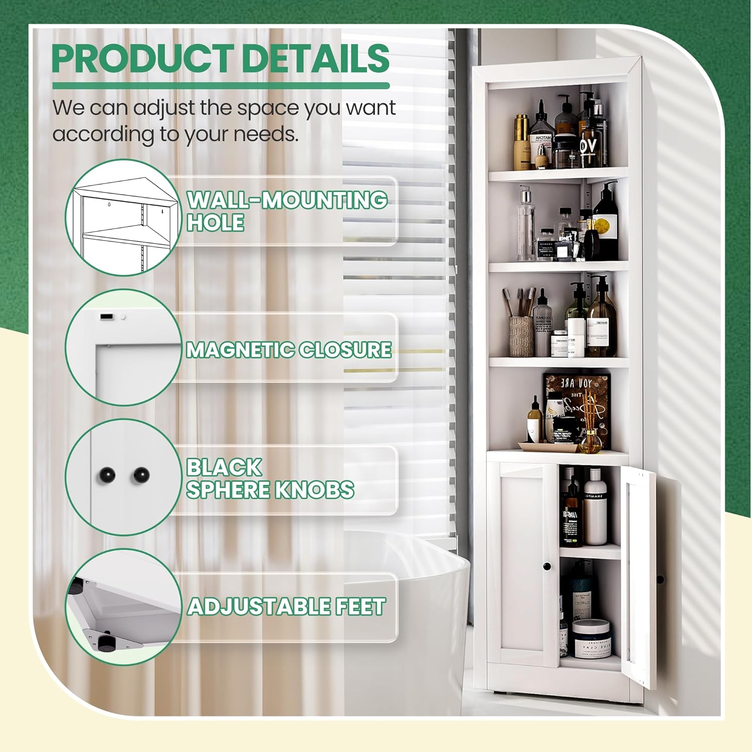 Tall Corner Cabinet,71" Waterproof Metal Corner Cabinet for Bathroom, Corner Storage Cabinet with 4 Adjustable Shelves & Quiet Close Door,Home Space Saver for Kitchen,Living Room,Pantry