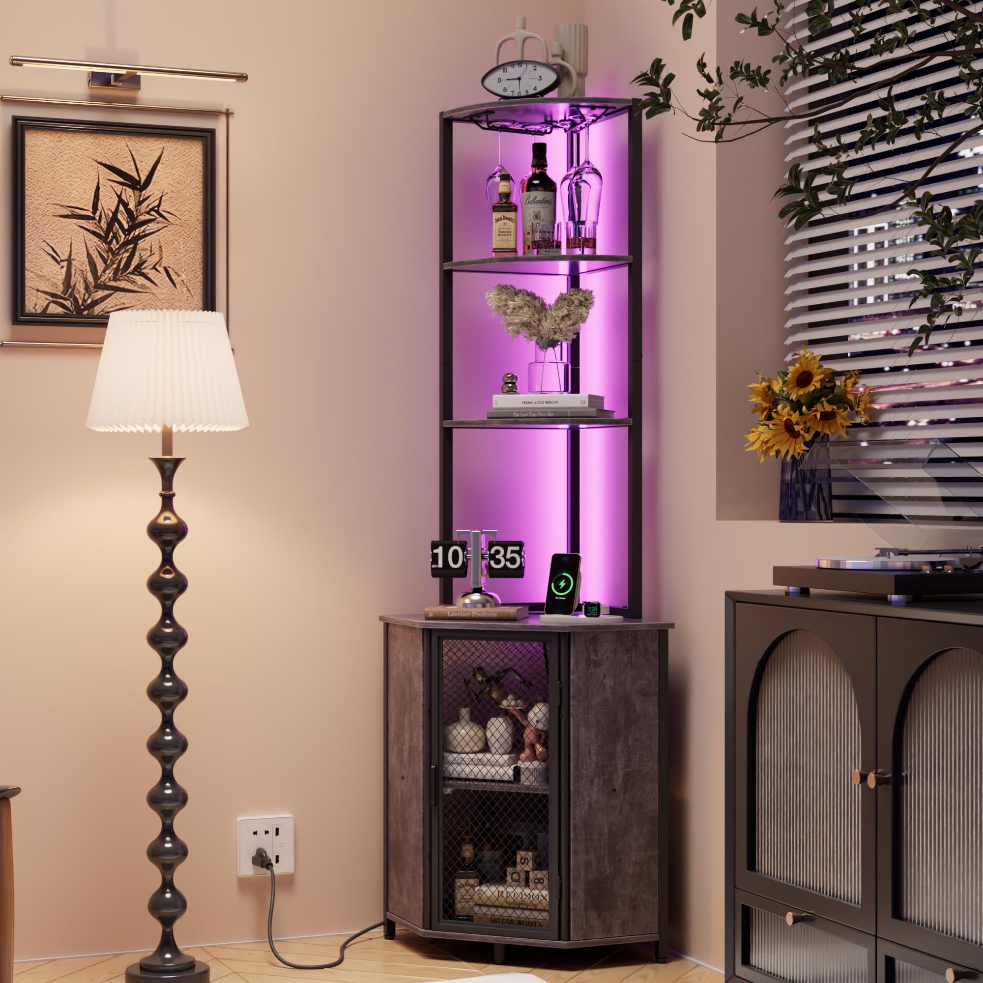 VECELO Corner Cabinet, Tall Storage Shelf, Bookshelf Display Shelves Rack for Living Room, Kitchen, Balcony, Small Space