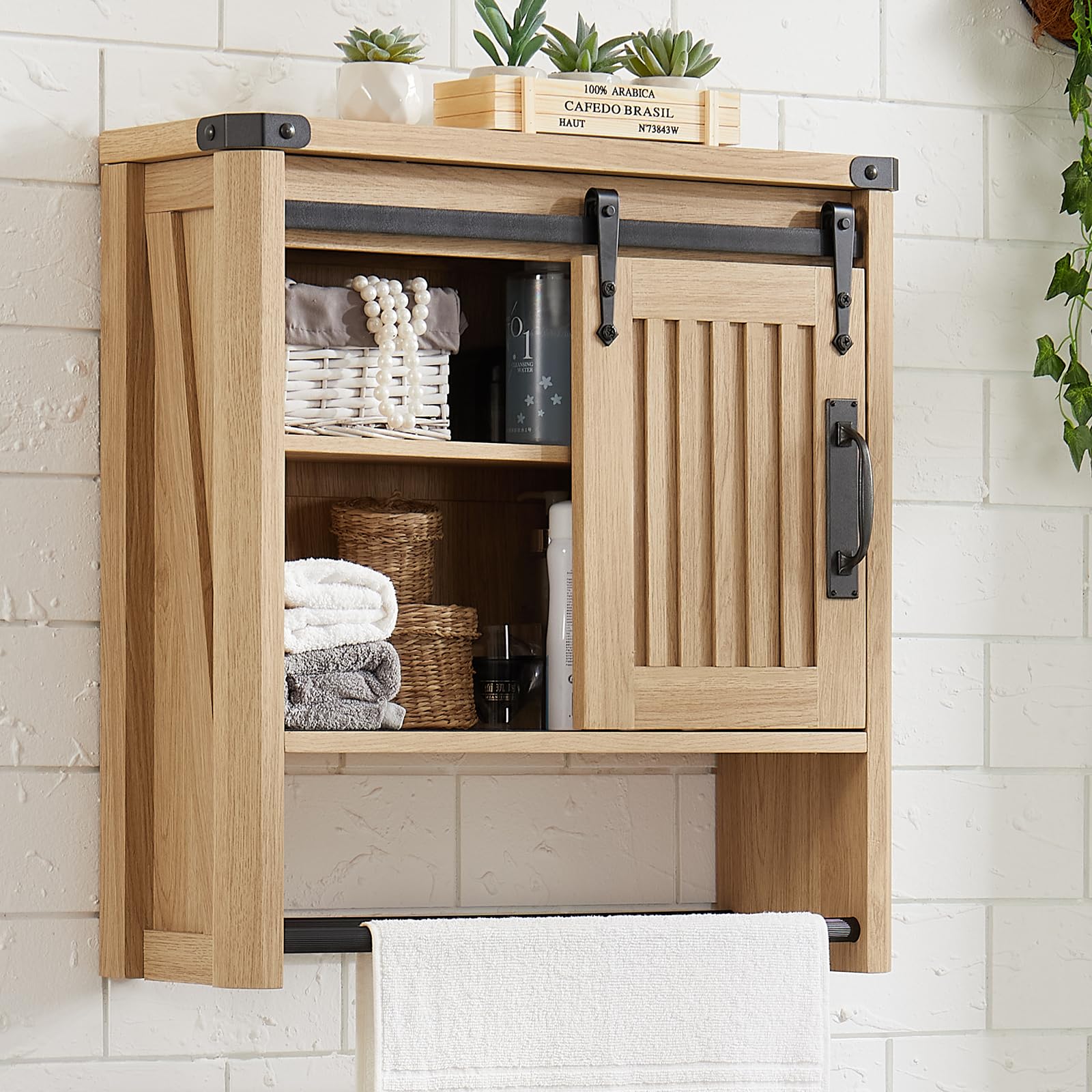 Minifeel Tall Farmhouse Corner Cabinet with 4 Doors and Adjustable Shelves, Farmhouse Storage Cabinet with Barn Door Design, Home Space Saver for Living Room, Kitchen, Laundry Room (Antique White)