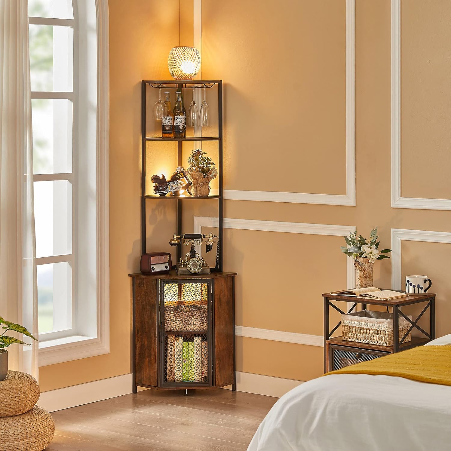 VECELO Corner Cabinet, Tall Storage Shelf, Bookshelf Display Shelves Rack for Living Room, Kitchen, Balcony, Small Space