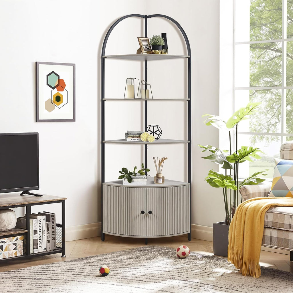 73.8'' 4-tier industrial wood-metal freestanding corner storage shelf with cabinet for multi-room use