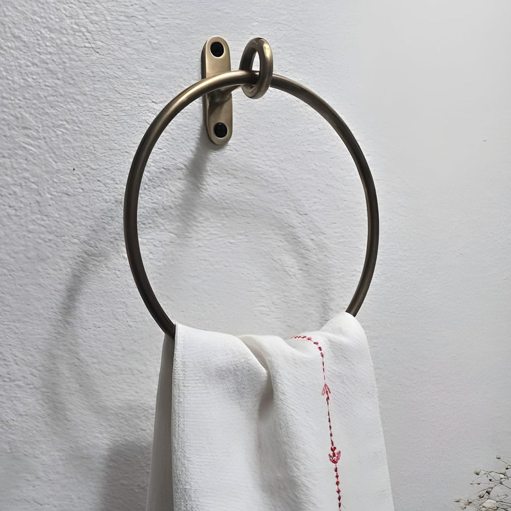 Handmade Antique Brass Minimalist Round Towel Ring for Bathroom & Kitchen