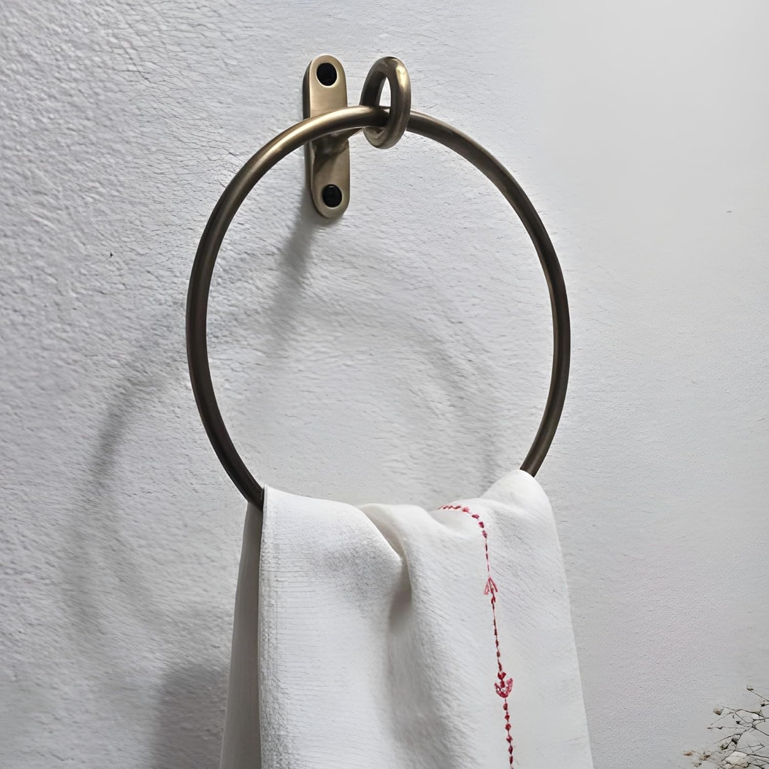 Handmade Antique Brass Minimalist Round Towel Ring for Bathroom & Kitchen