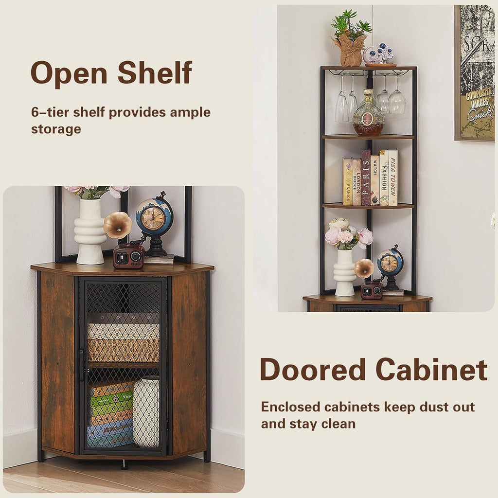 VECELO Corner Cabinet, Tall Storage Shelf, Bookshelf Display Shelves Rack for Living Room, Kitchen, Balcony, Small Space