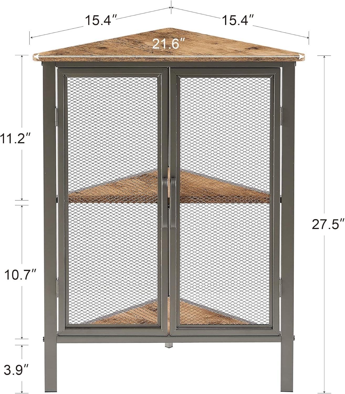 VECELO 3-Tier Corner Table,Cabinet with Mesh Door,Corner Shelf Stand,Metal Frame Storage Shelf Organizer Display Shelves for Wall Corner,Living Room,Bedroom Kitchen,Bathroom